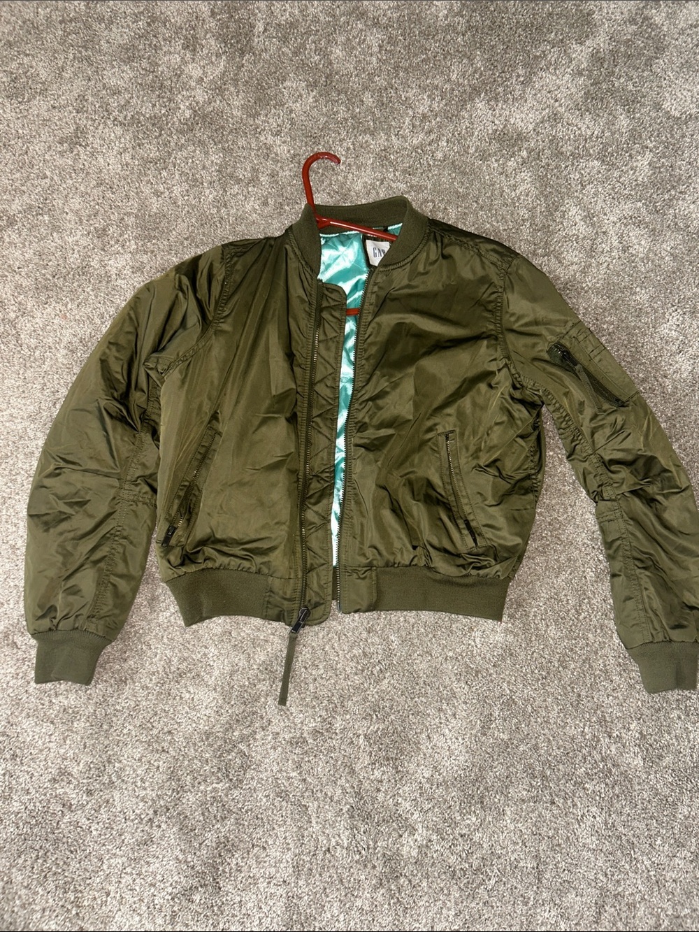 GAP Olive Green Bomber Jacket with Teal Lining